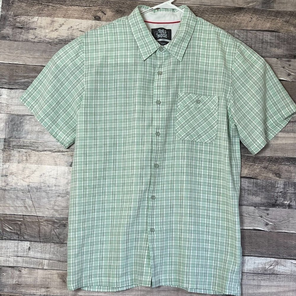 Toes on the Nose Shirt Mens Large Button Up Short Sleeve Plaid Green Casual